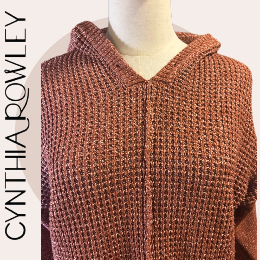 Cynthia Rowley Metallic Waffle Knit Hoodie Sweater | M - Picture 6 of 13